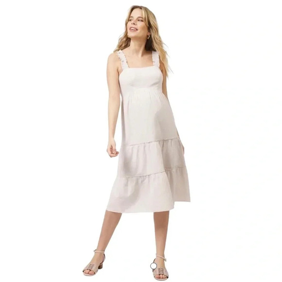 NWT Seraphine Linen Maternity Midi Dress - Picture 1 of 7